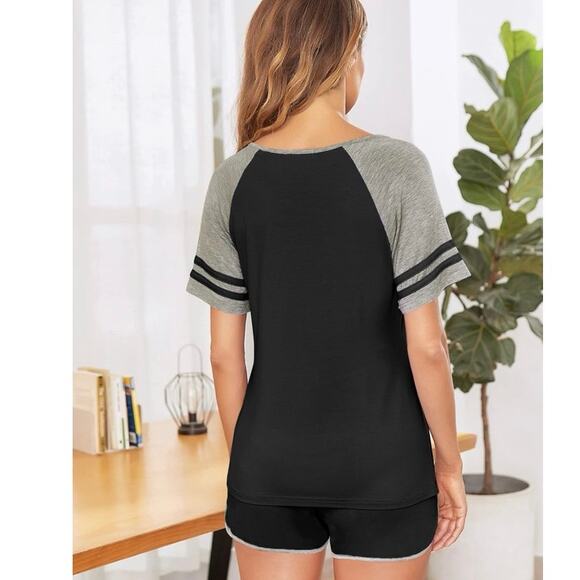 Ekouaer Sleep/Lounge Set -Soft Tshirt & Shorts Pajamas - XL - Black/Gray - Picture 14 of 14